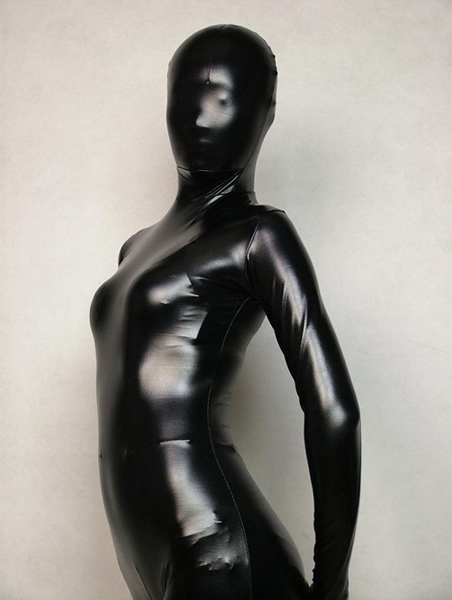 Black Shiny Metallic Zentai Suit - Click Image to Close
